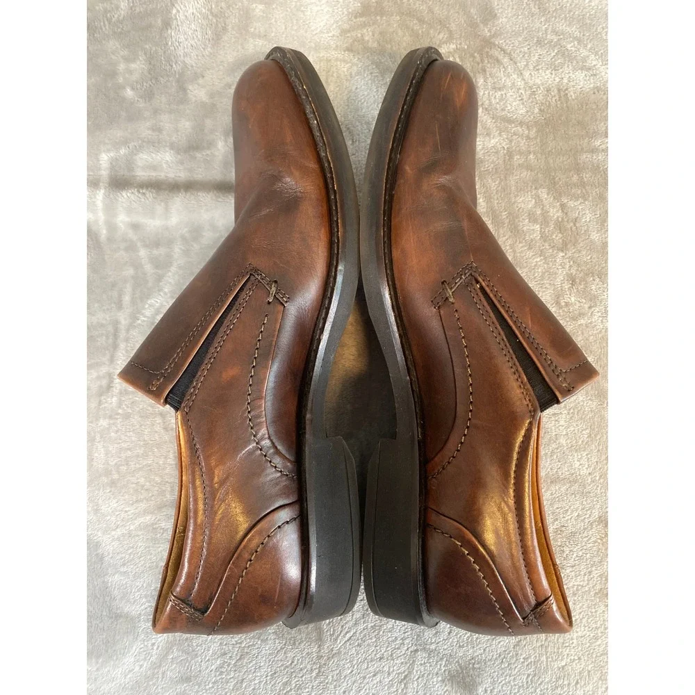 ECCO Helsinki Slip On EU 42 US 8-8.5 Brown Leather Comfort Loafers Dress Shoes